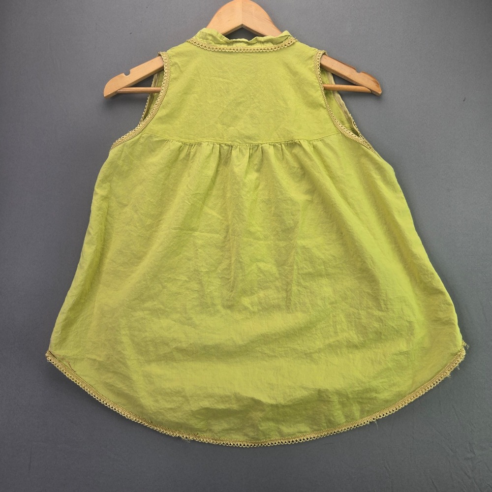 Adini Sleeveless Tunic Top L Lime Green Peacock Embroidered Boho Cotton High Low - Picture 4 of 4